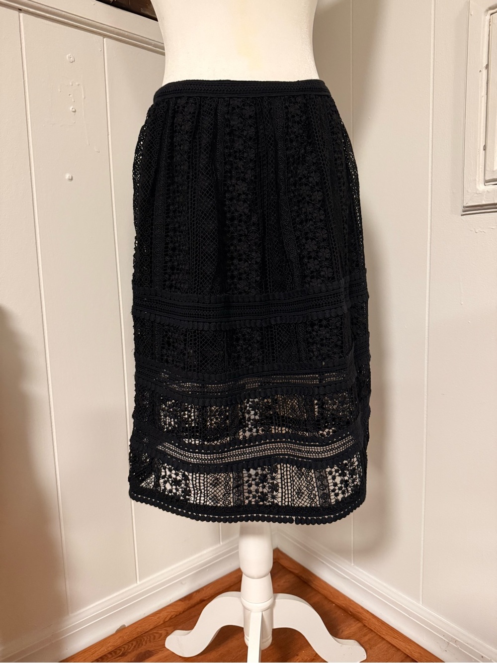AllSaints Rowan Black Lace-Panel Midi Skirt